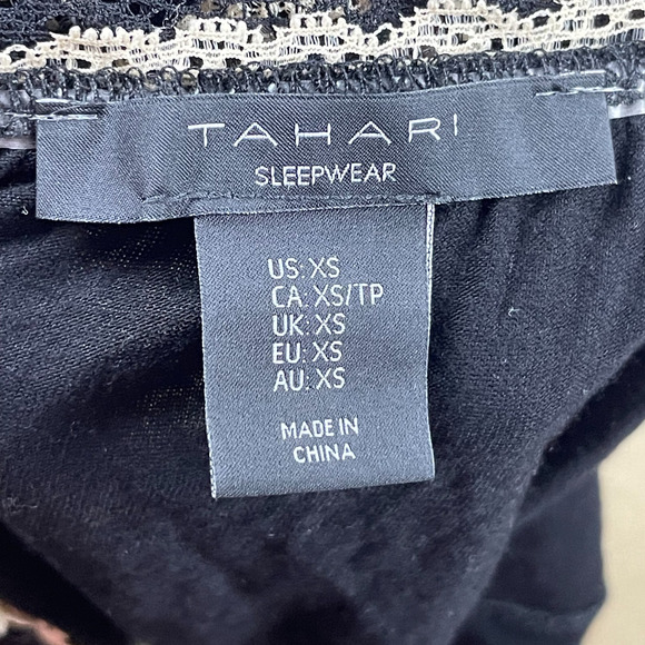Tahari Sleepwear Lace Babydoll Top Sz XS Festival Whimsigoth Black Beige Peplum - Picture 7 of 8